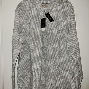 Tasso Elba Men’s Paisley Scroll Pinstripe Button Down Shirt XL NWT